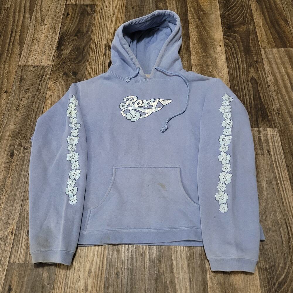 Vintage Y2K Surf Women’s Quicksilver Roxy Colab Blue Hoodie Medium (Stains)